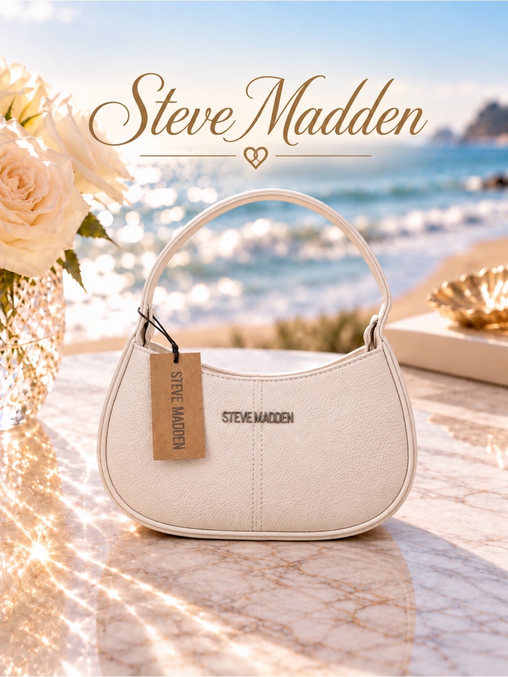 Steve Madden Off-White 3D Branded Bottom Shoulder Bag